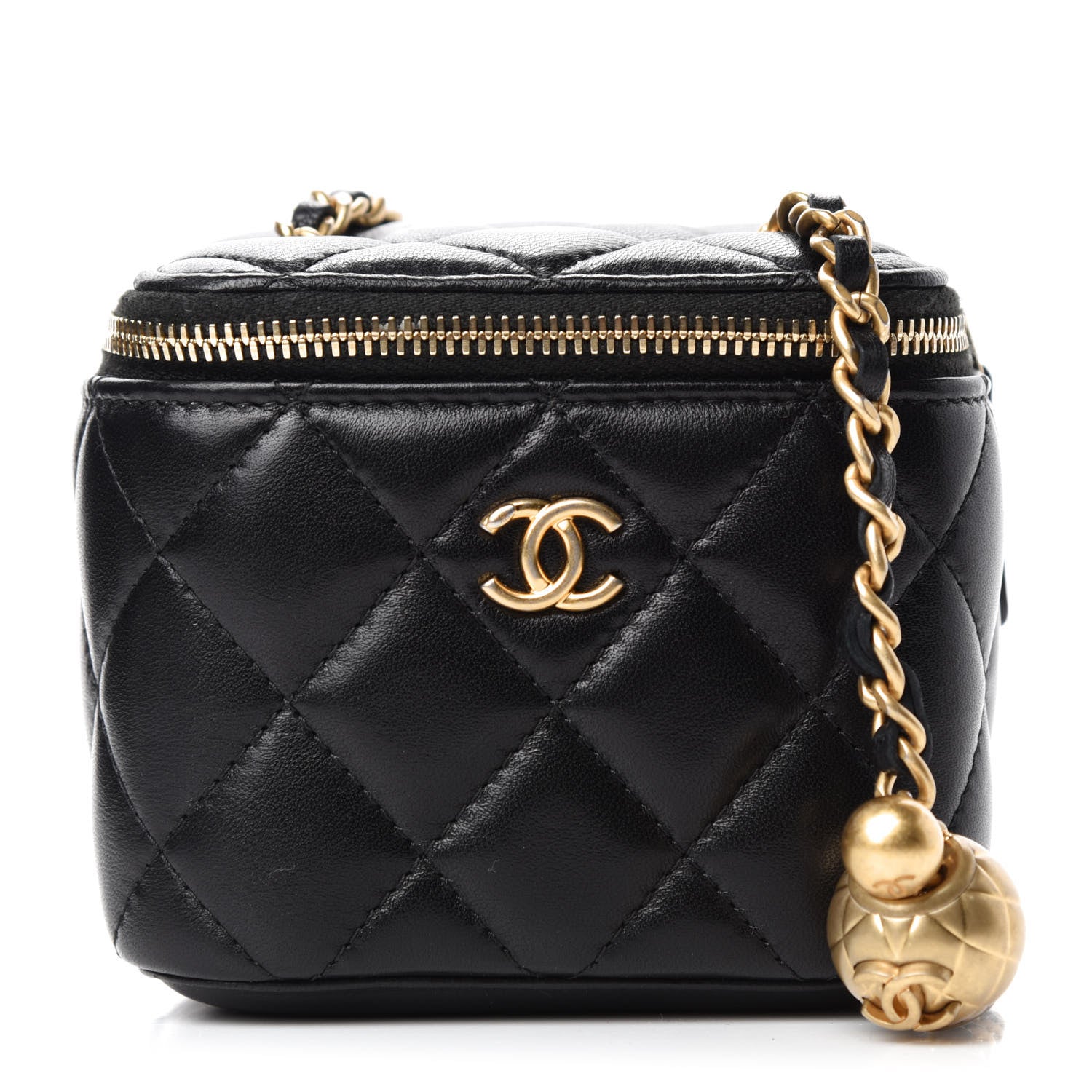 Chanel Lambskin Quilted Mini Pearl Crush Vanity Case With Chain Black 1 of 11