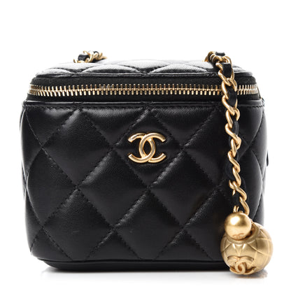 Chanel Lambskin Quilted Mini Pearl Crush Vanity Case With Chain Black 1 of 11