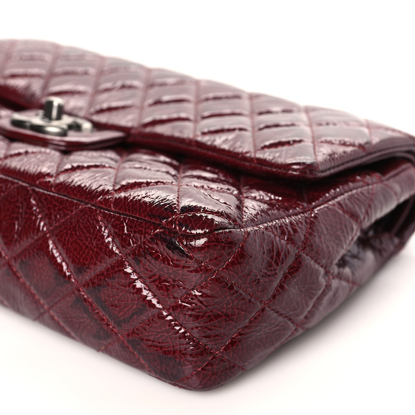 Patent Calfskin Quilted Medium Double Flap Burgundy