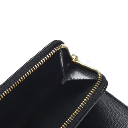 Saint Laurent Grain De Poudre Matelasse Chevron Monogram Compact Zip Around Wallet Black 4 of 8