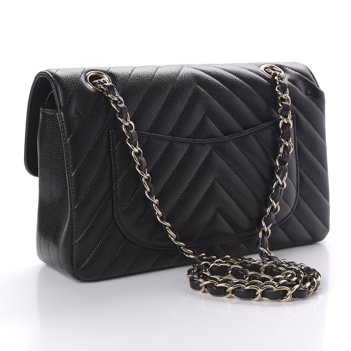 Caviar Chevron Quilted Small Double Flap Black