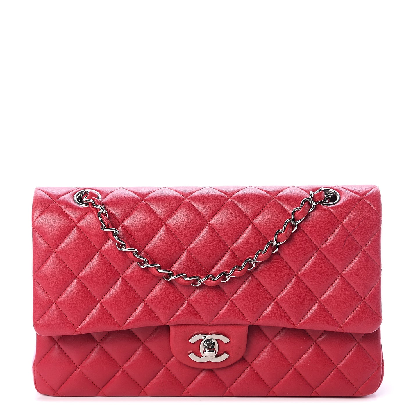 Lambskin Quilted Medium Double Flap Dark Pink
