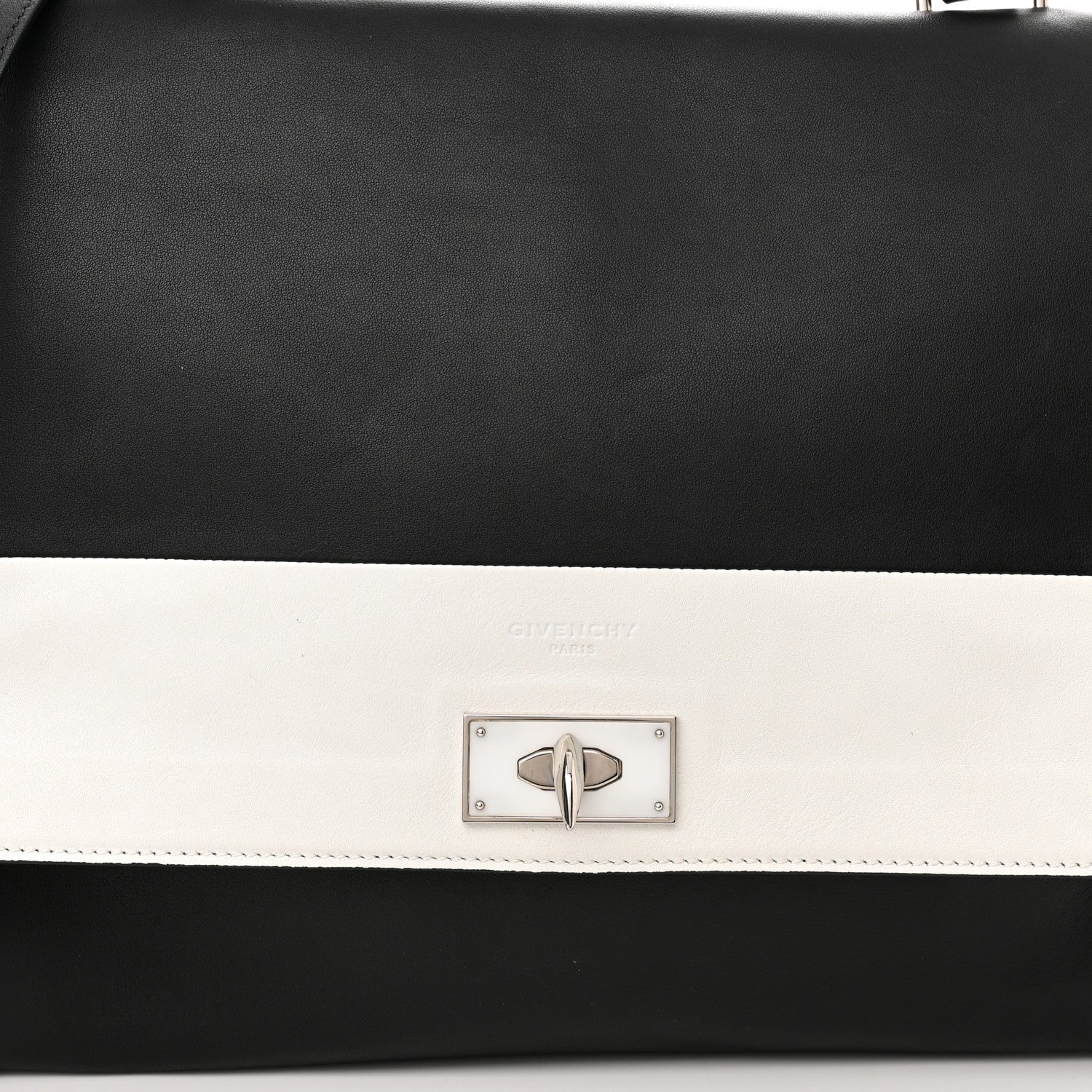 Givenchy Grained Calfskin Medium Bi-Color Shark Lock Satchel Black White 7 of 10