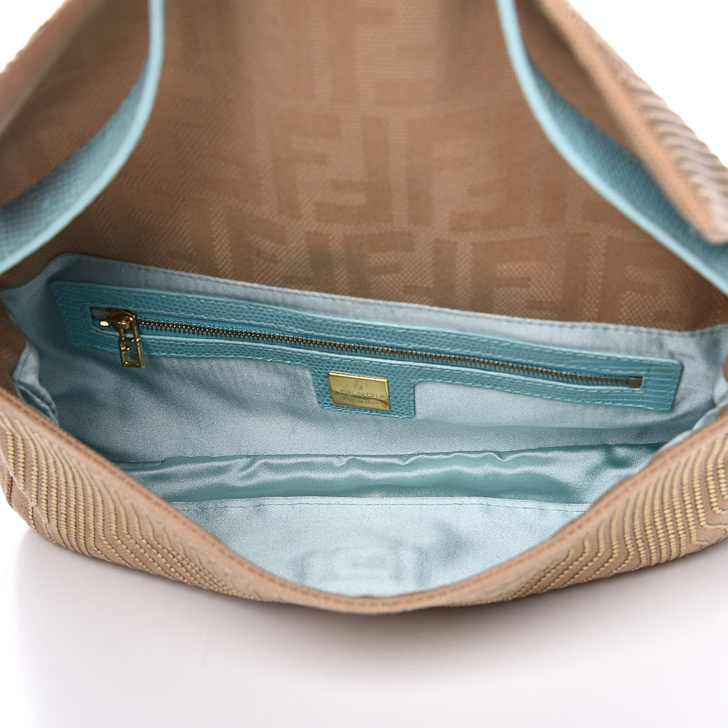 Fendi Fabric Calfskin Crystal Lizard Embossed Studded Baguette Tortora Celeste 5 of 12