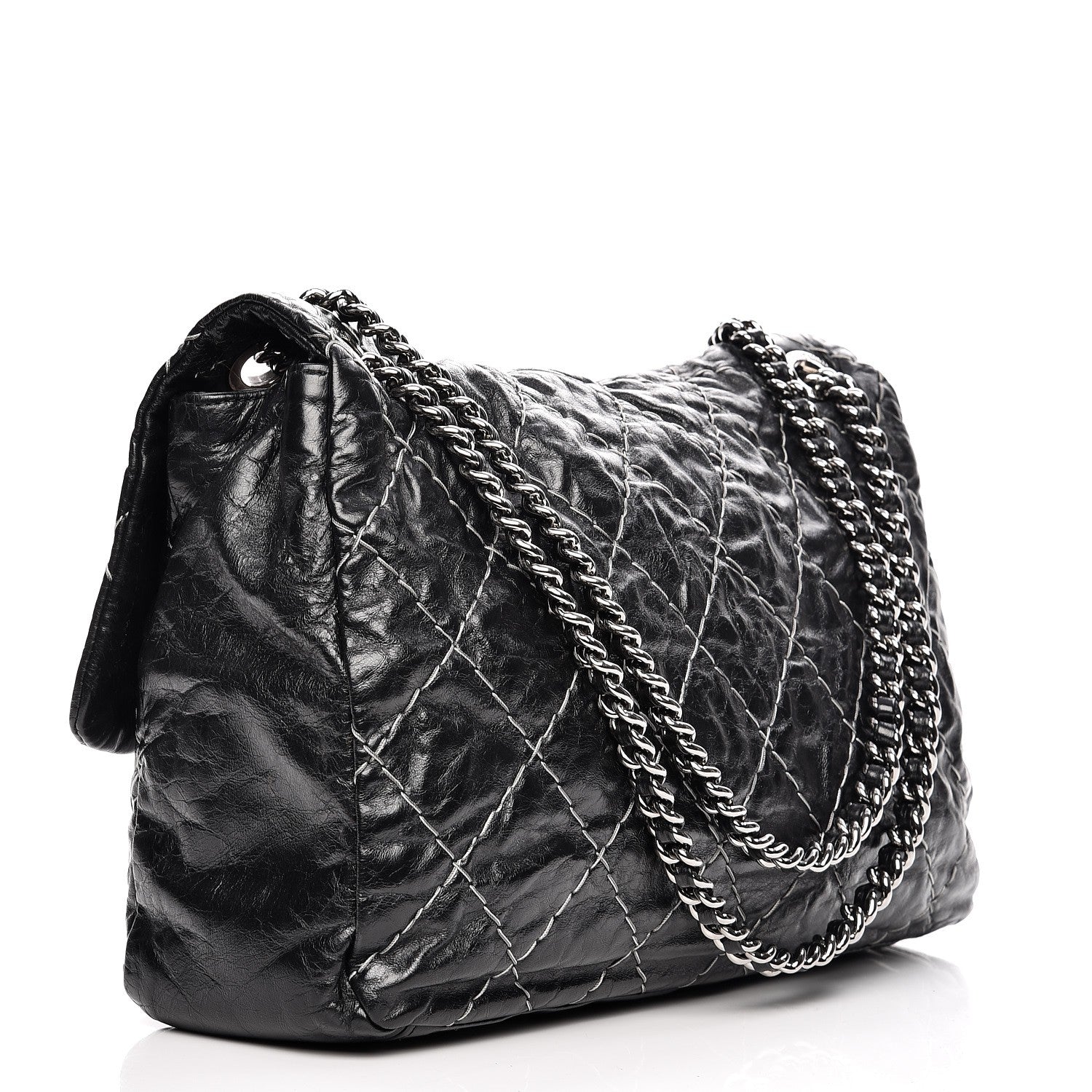 Chanel Glazed Goatskin Double Stitch Maxi Flap Black 3 of 10