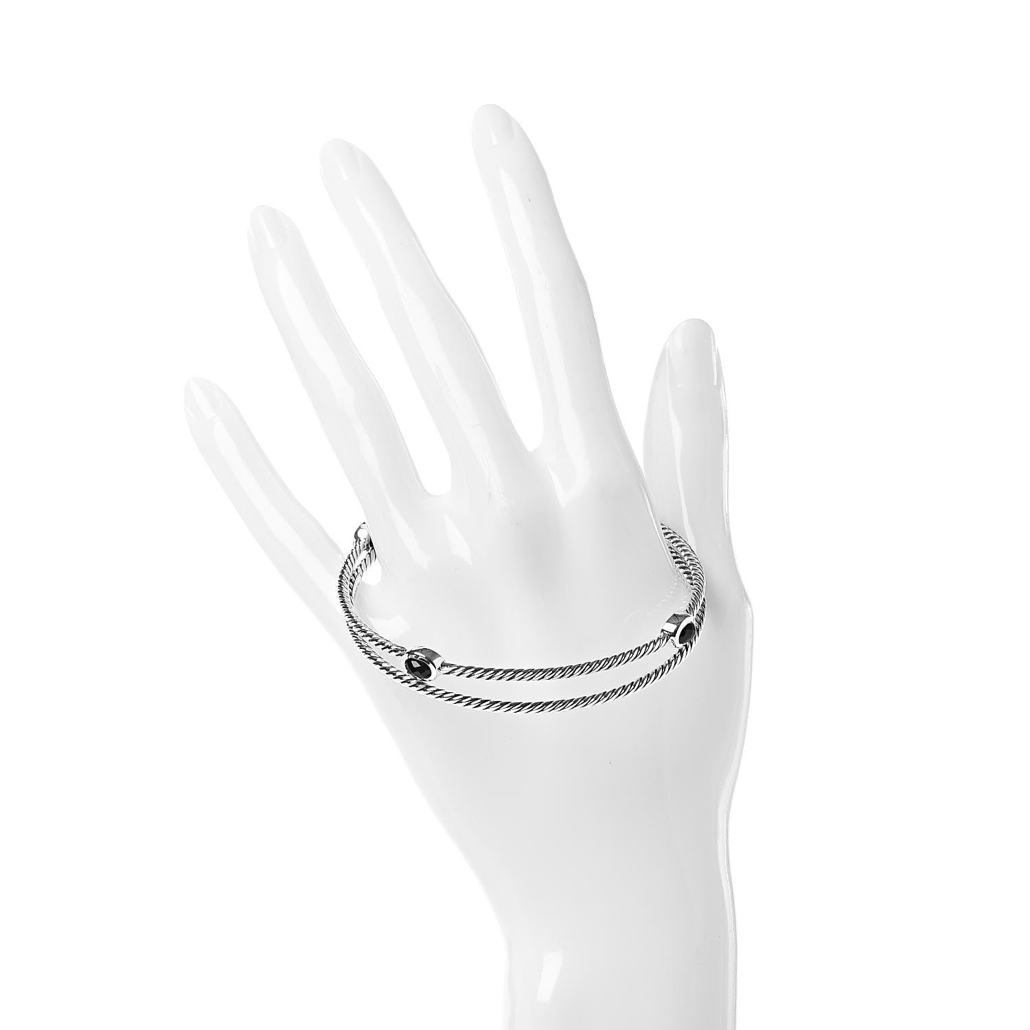 David Yurman Sterling Silver Black Onyx Color Classics Bangle Bracelet Set of 2 2 of 4