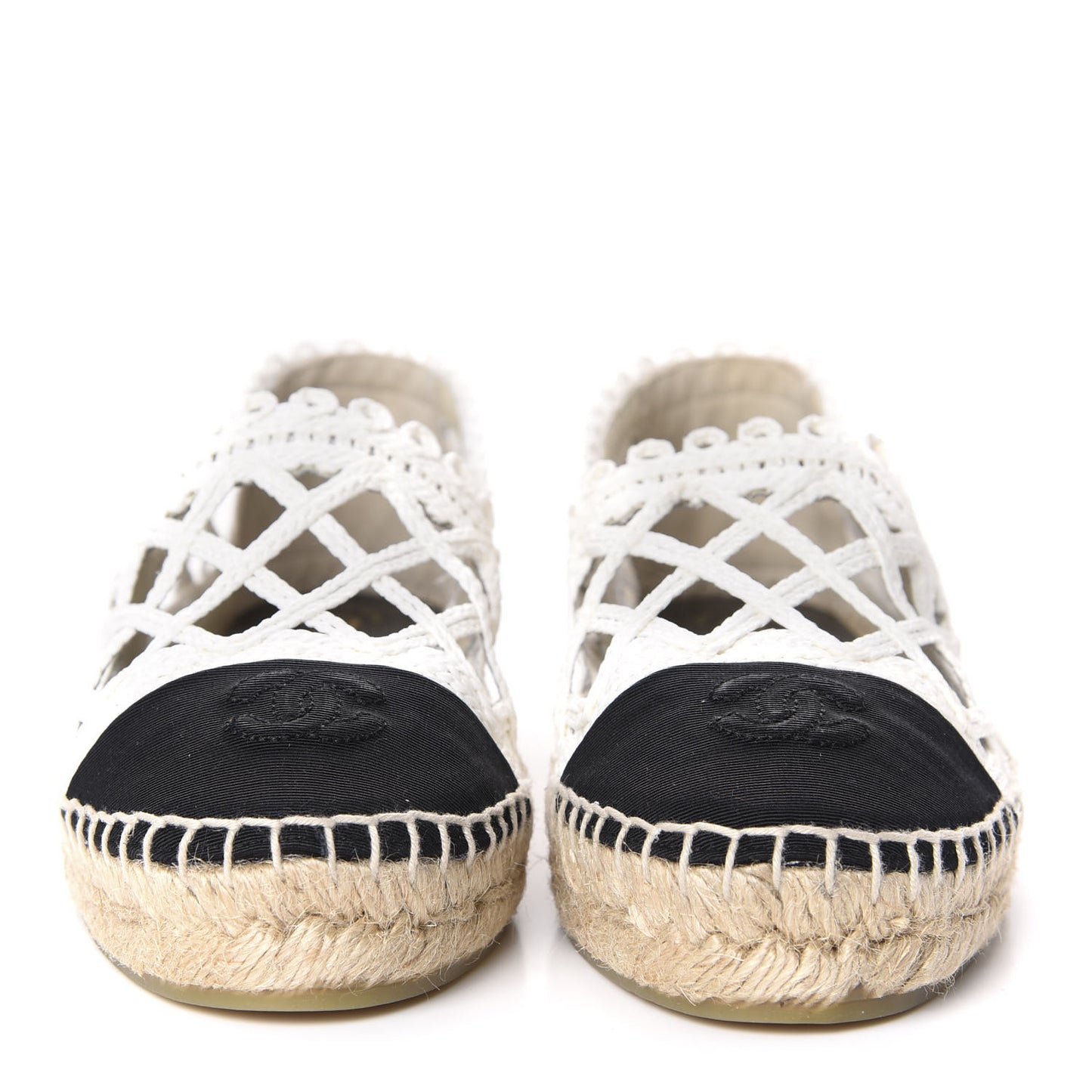 Woven Fabric Grosgrain CC Espadrilles 38 White Black