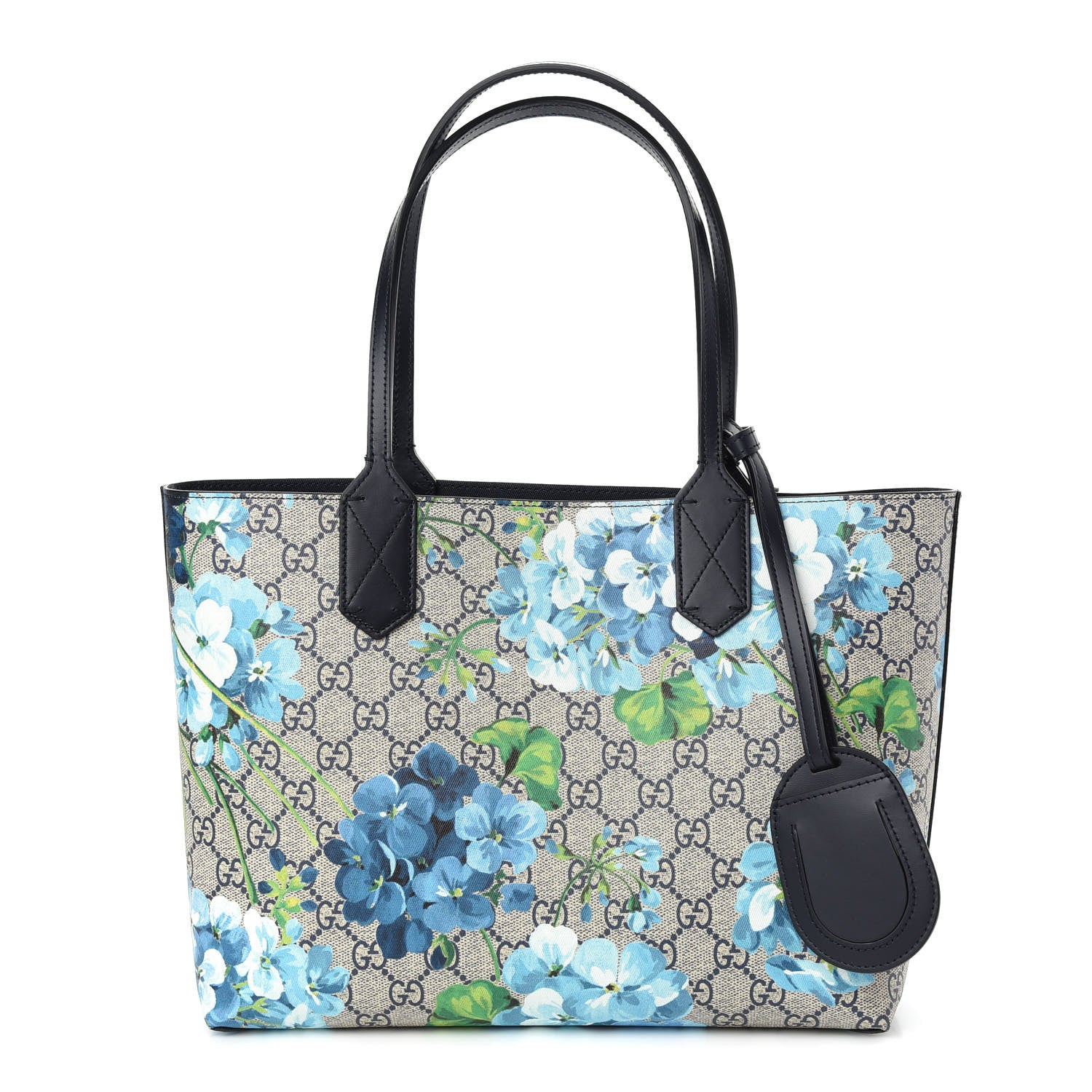 Gucci GG Supreme Monogram Blooms Small Reversible Tote Beige Blue Navy 1 of 15
