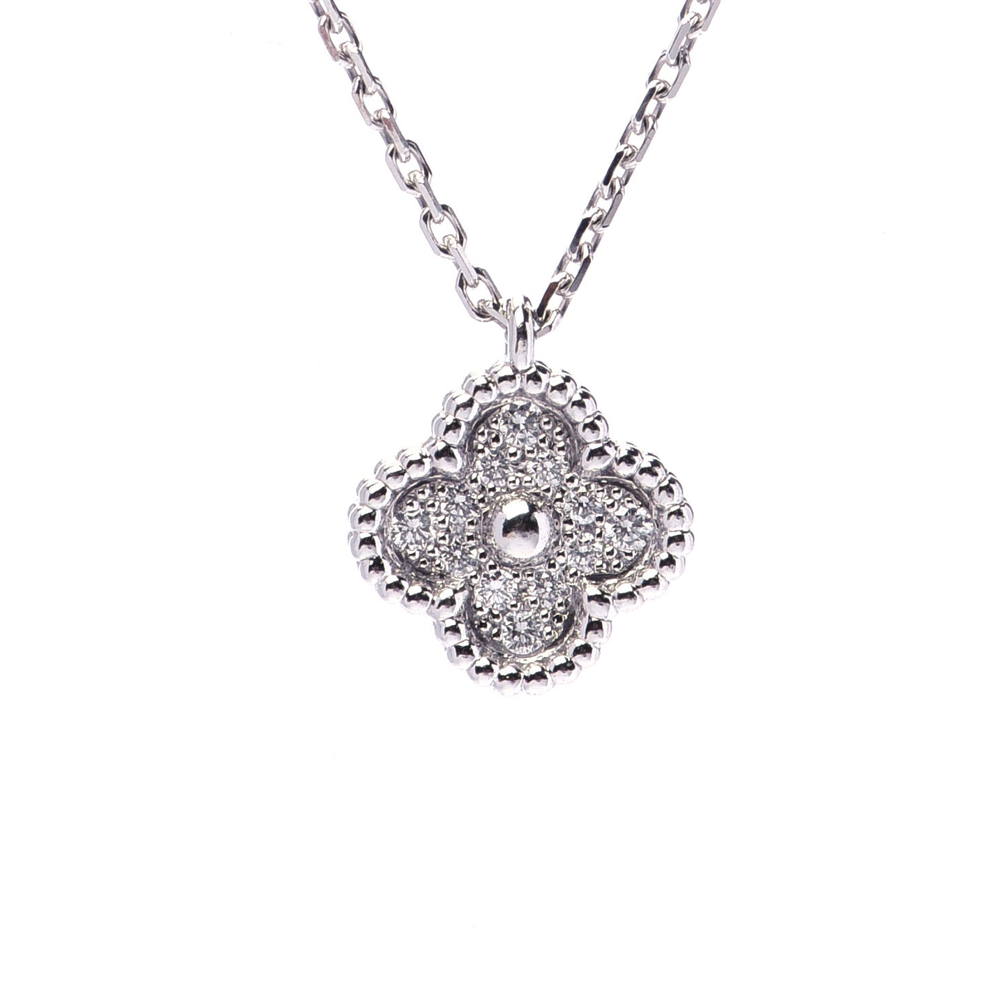 18K White Gold Diamond Sweet Alhambra Pendant Necklace