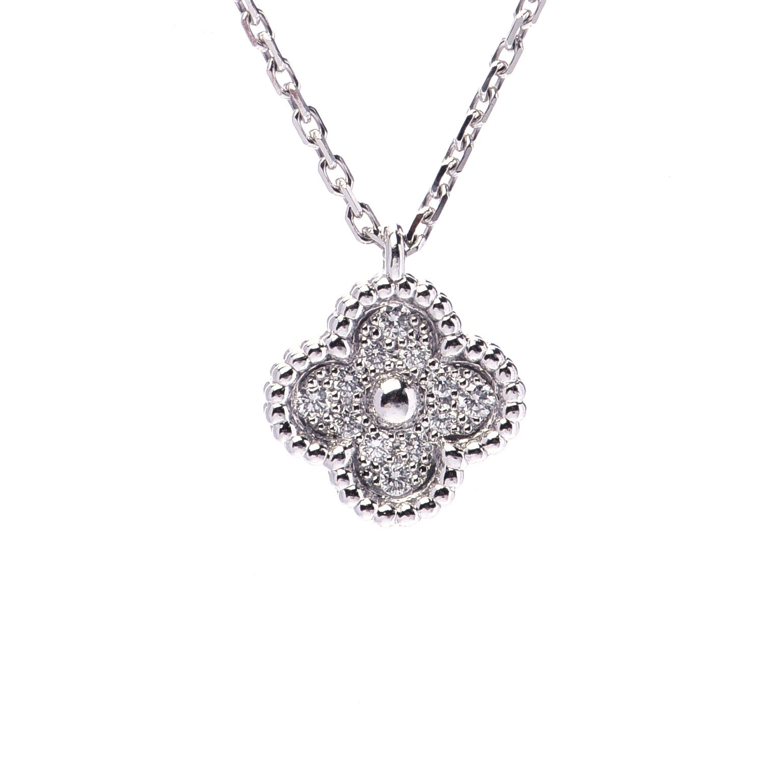 Van Cleef & Arpels 18K White Gold Diamond Sweet Alhambra Pendant Necklace 4 of 7