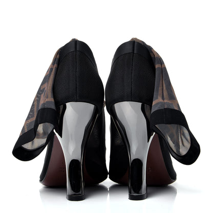 Fendi Technical Mesh FF Colibri High Heel Ankle Boots 35.5 Black Tobacco 4 of 5