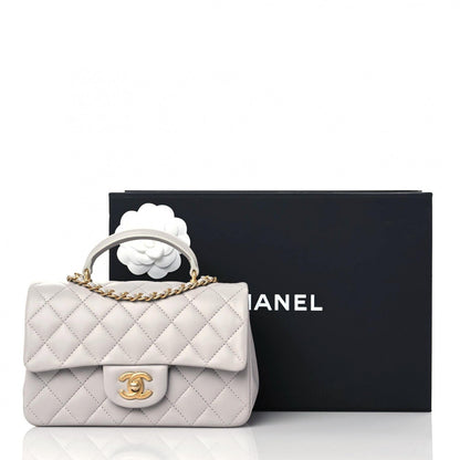 Chanel Lambskin Quilted Mini Top Handle Rectangular Flap Grey 10 of 10