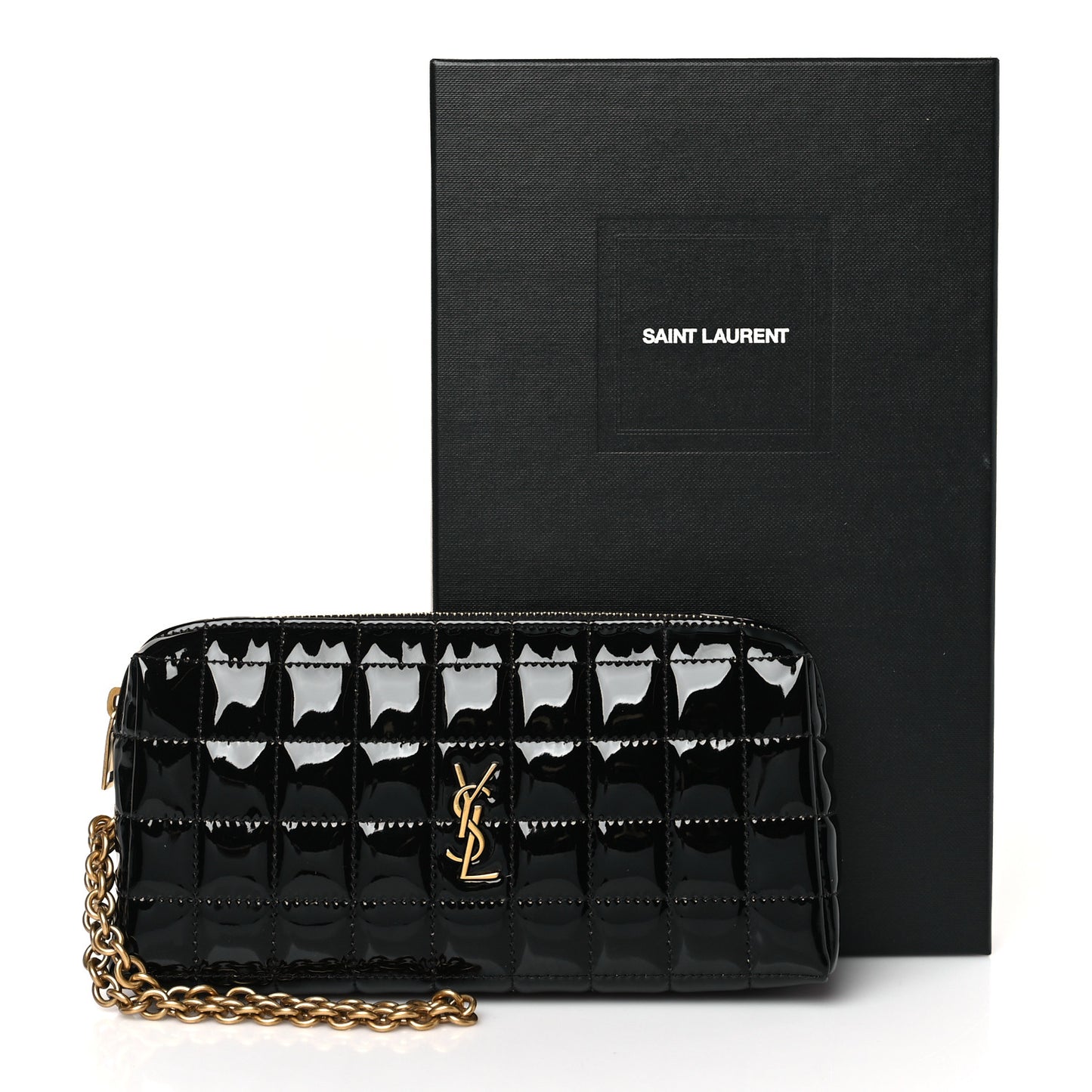 Vinyl Carre Quilted Cassandre Wristlet Pouch Black