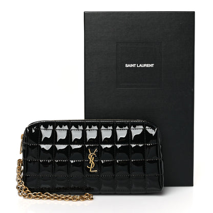 Saint Laurent Vinyl Carre Quilted Cassandre Wristlet Pouch Black 10 of 10
