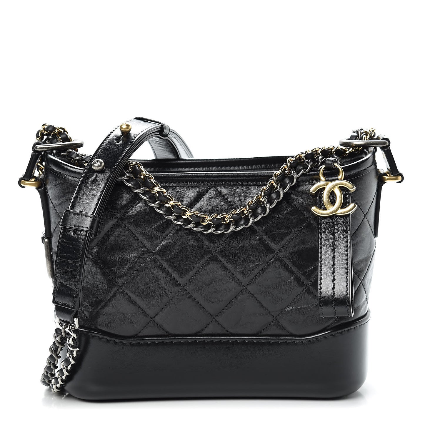 Aged Calfskin Quilted Small Gabrielle Hobo Black