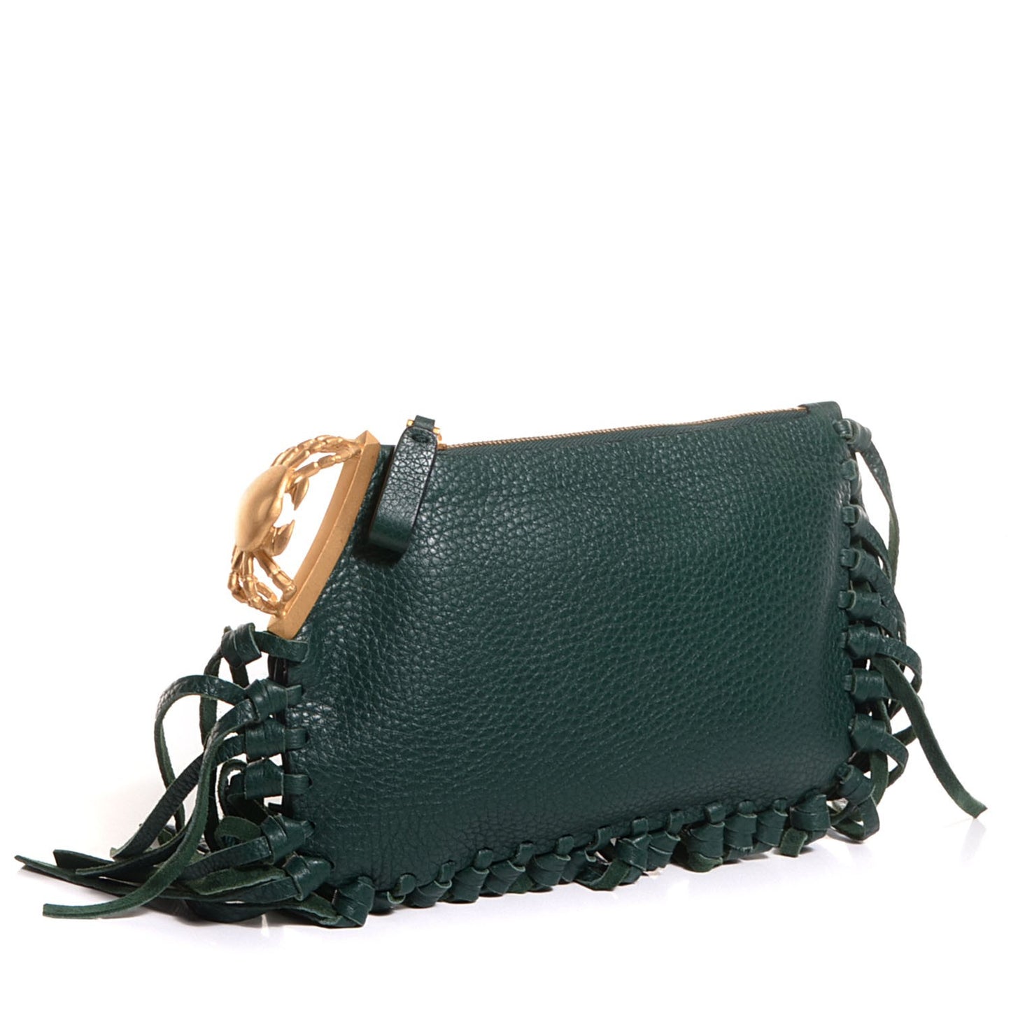 Pebbled Calfskin C-Rockee Zodiac Fringe Clutch Light Emerald