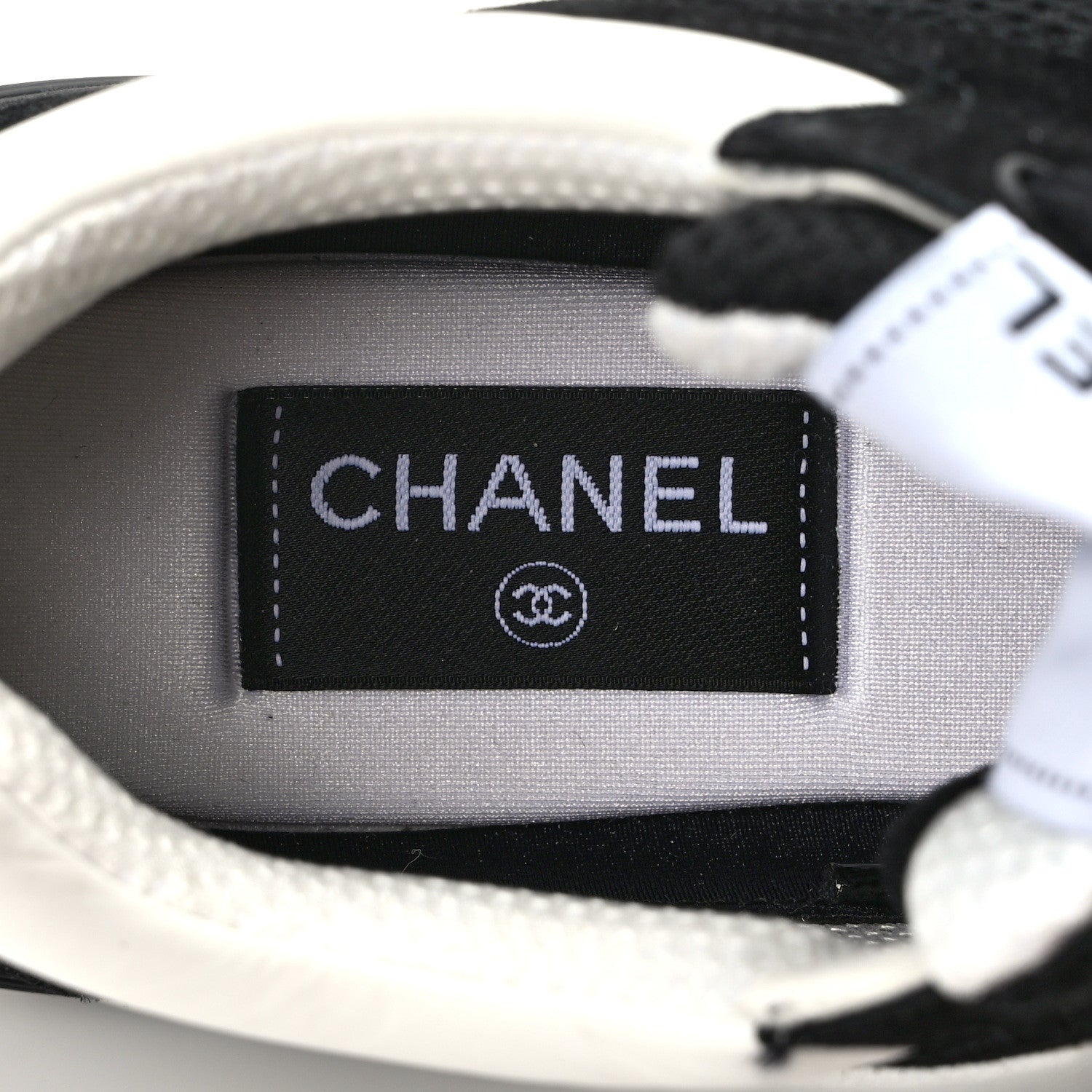 Chanel Mesh Suede Grained Calfskin Womens CC Sneakers 39 Black White 7 of 9