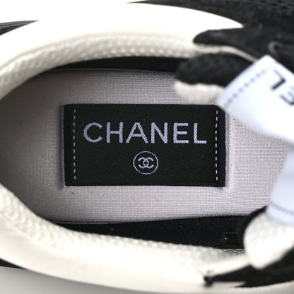Chanel Mesh Suede Grained Calfskin Womens CC Sneakers 39 Black White 7 of 9