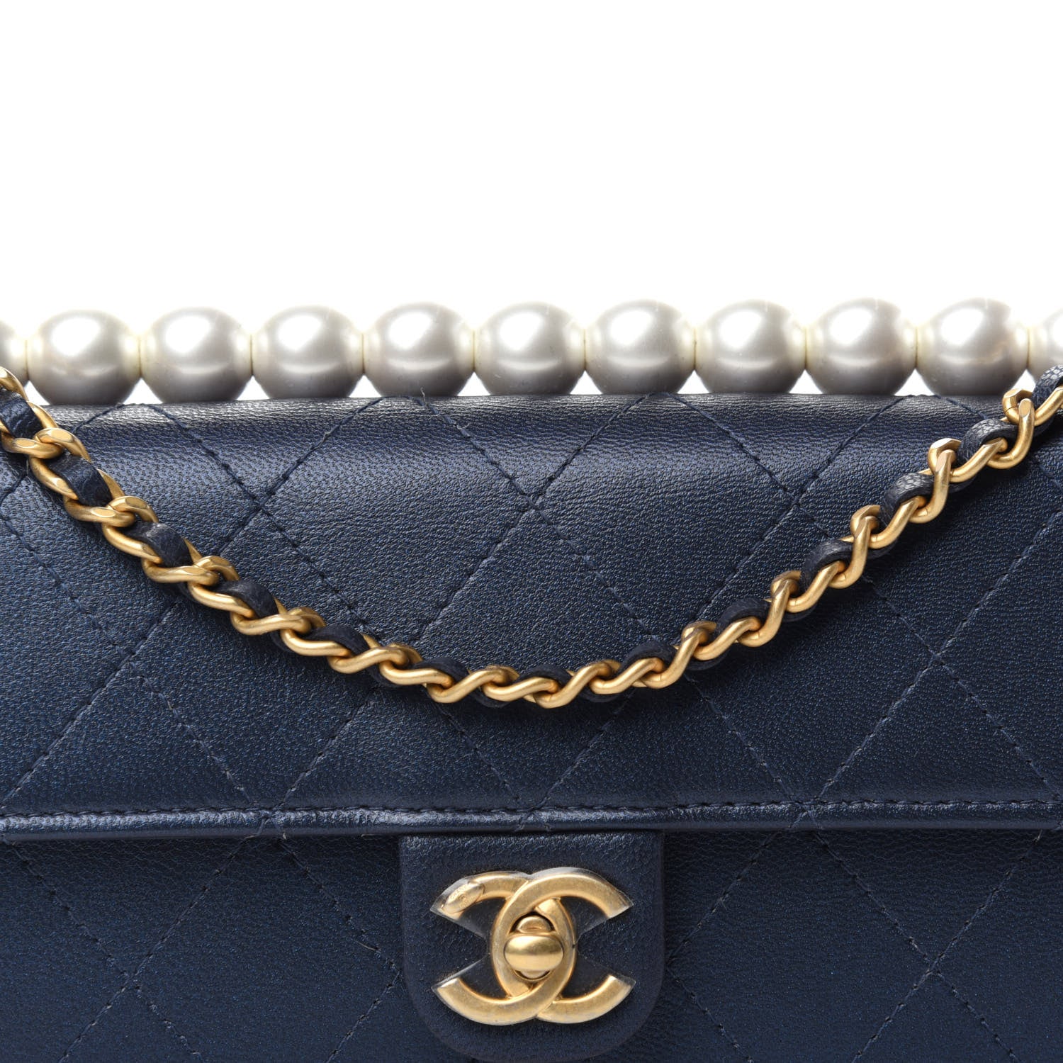 Chanel Iridescent Lambskin Quilted Chic Pearls Clutch With Chain Blue 10 of 13