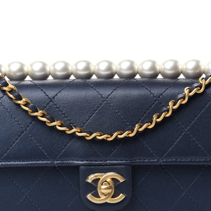 Chanel Iridescent Lambskin Quilted Chic Pearls Clutch With Chain Blue 10 of 13