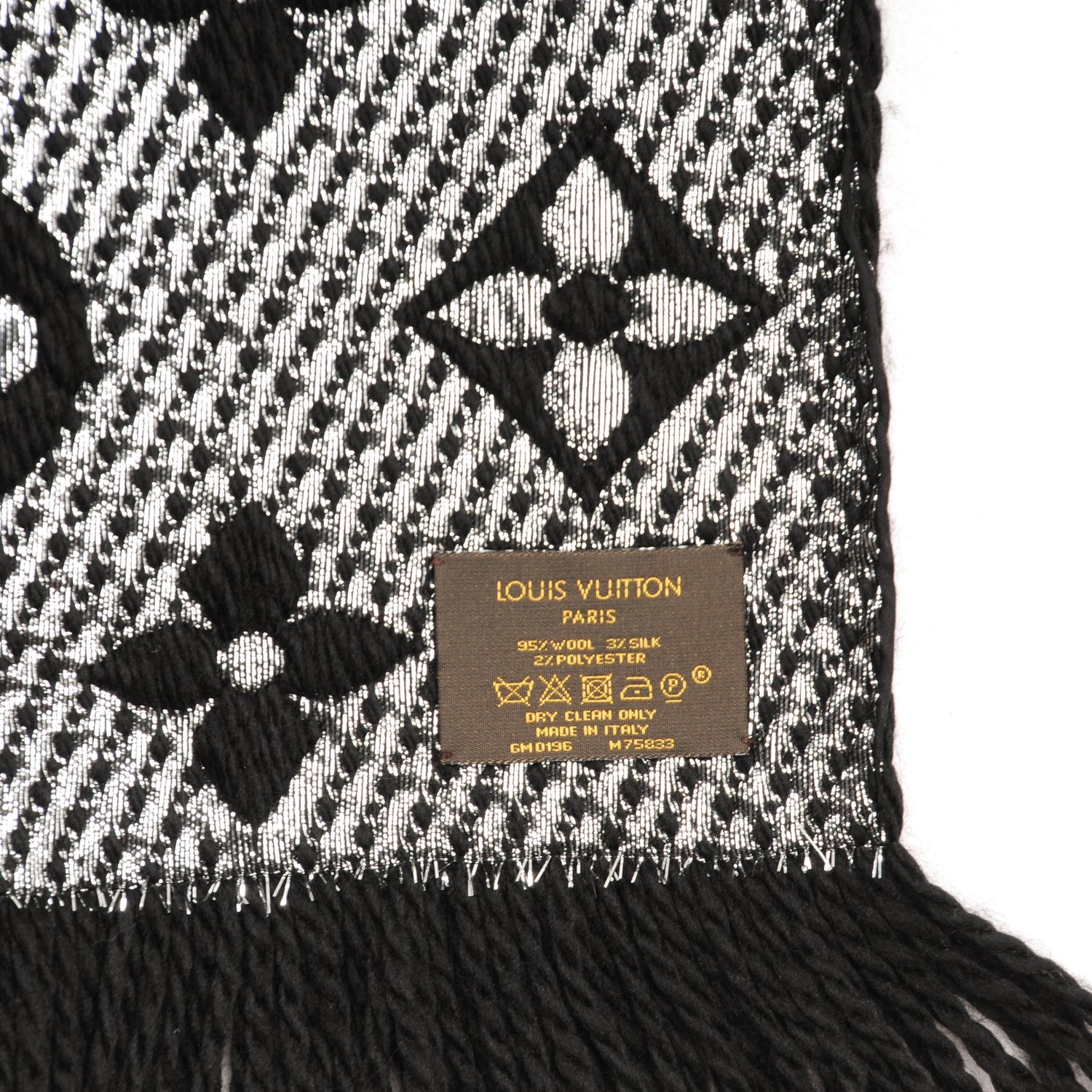Louis Vuitton Wool Silk Logomania Shine Scarf Black 4 of 4