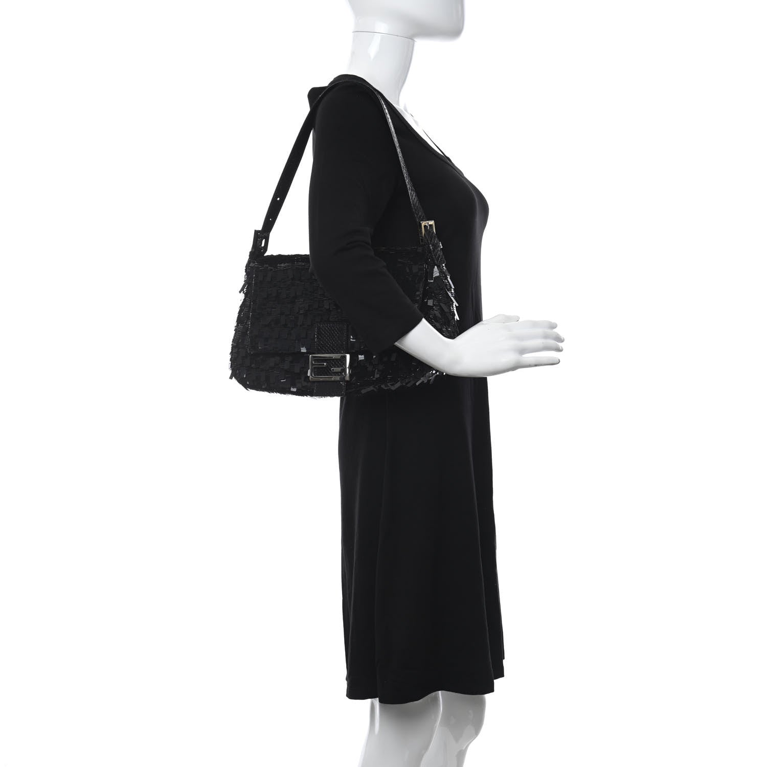 Fendi Sequin Paillettes Snakeskin Baguette Black 2 of 11