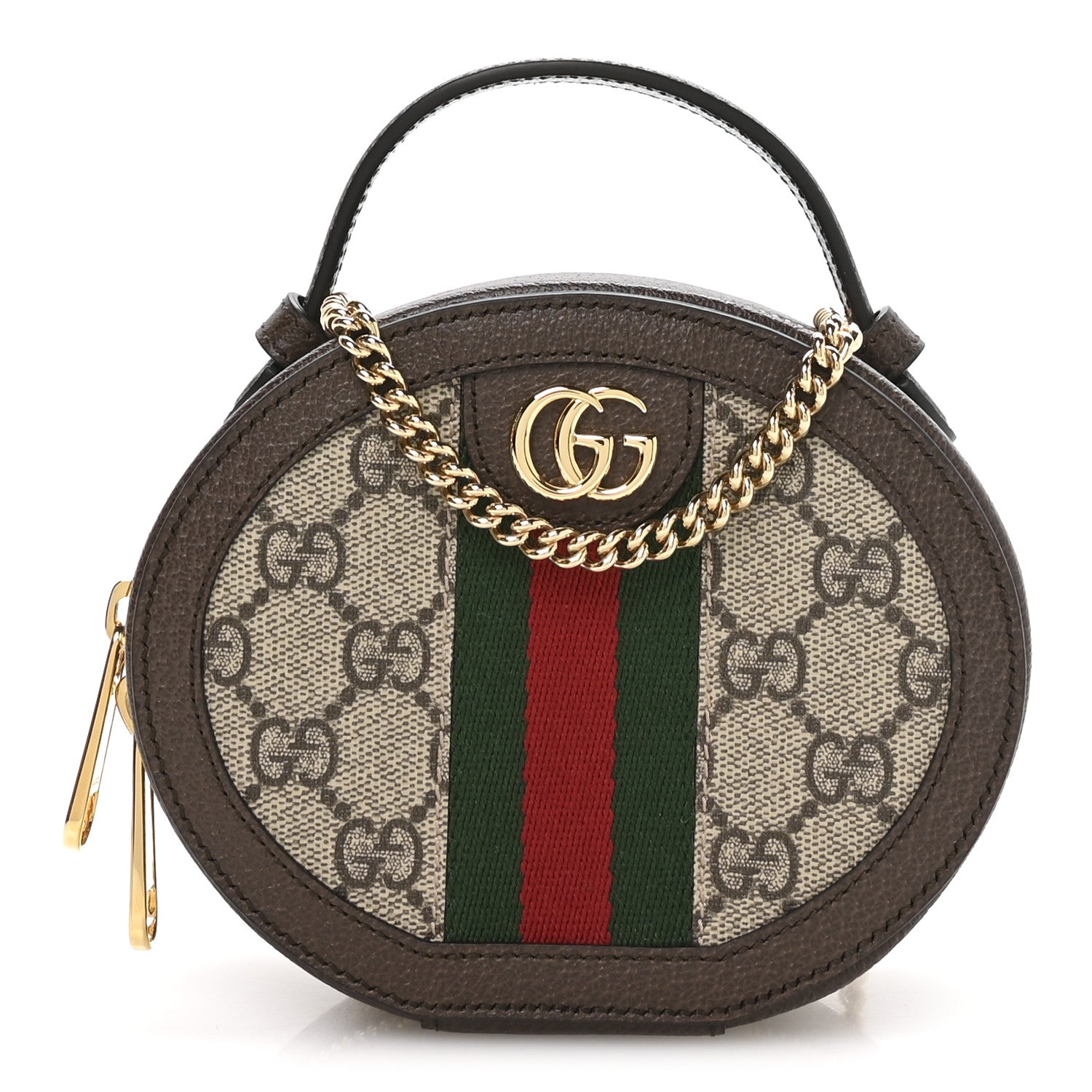 Gucci GG Supreme Monogram Top Handle Web Mini Ophidia Round Shoulder Bag Brown 1 of 11