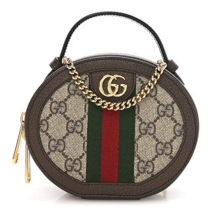 Gucci GG Supreme Monogram Top Handle Web Mini Ophidia Round Shoulder Bag Brown 1 of 11