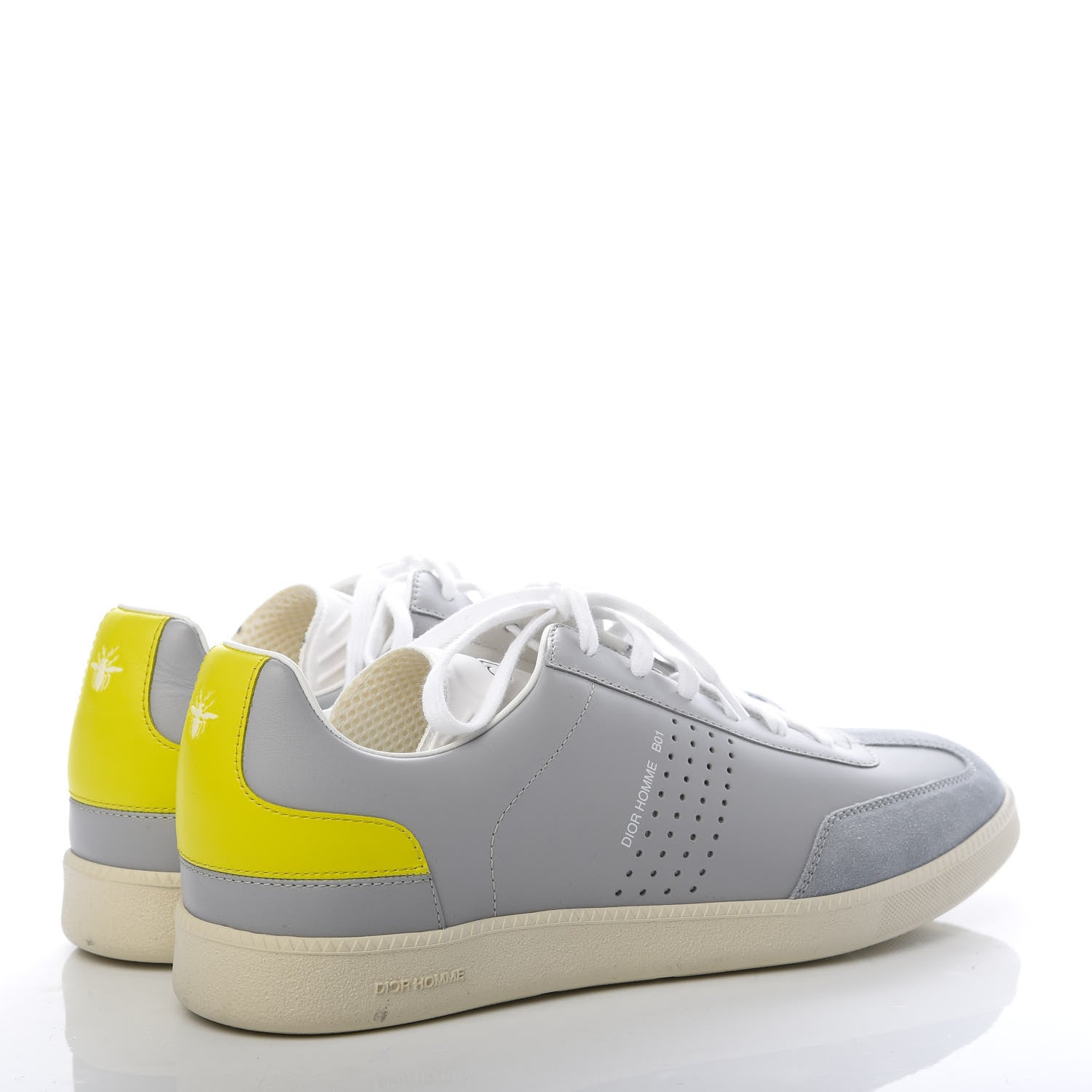 Christian Dior Homme Smooth Calfskin Suede Mens B01 Sneakers 40 Grey Yellow 4 of 9