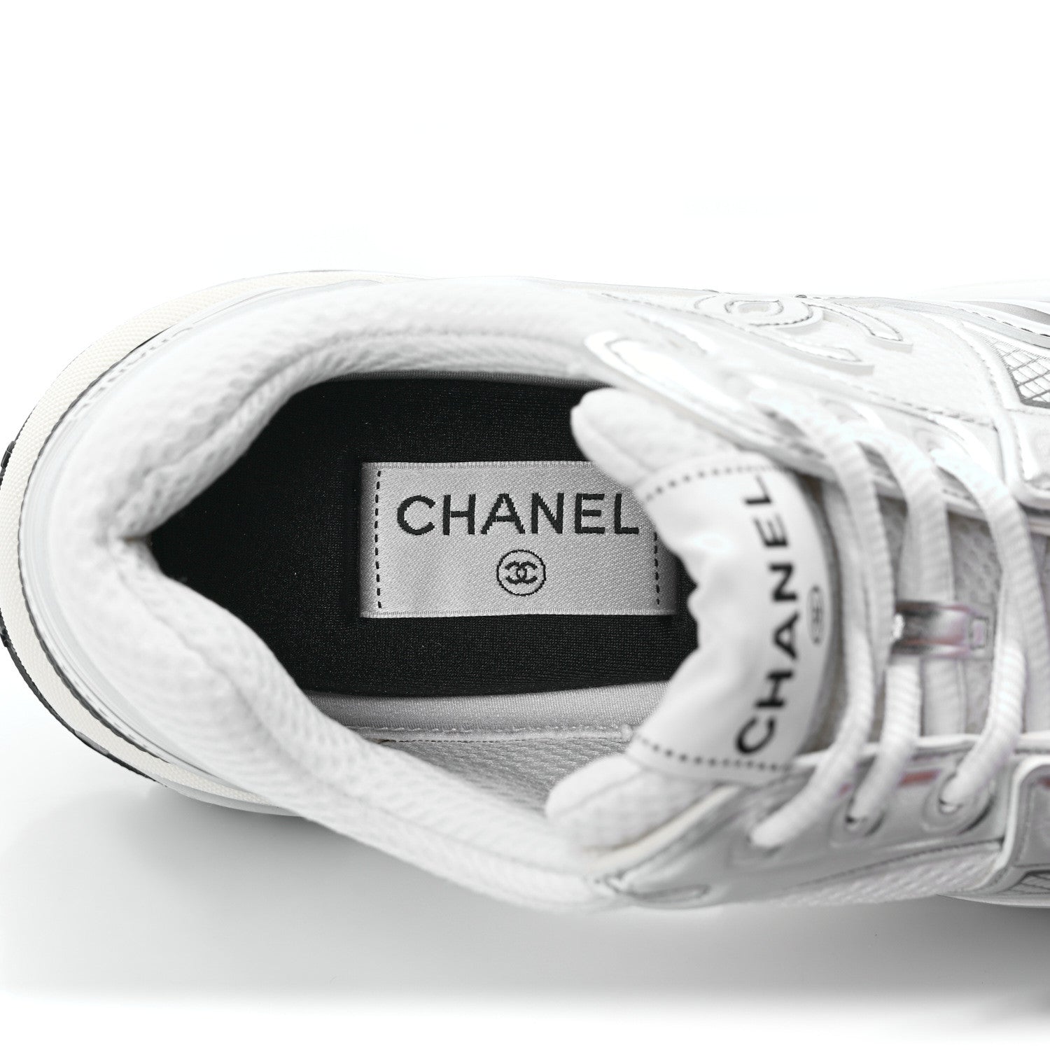 Chanel Fabric Laminated Calfskin Stretch CC Sneakers 39 White Silver 16 of 20