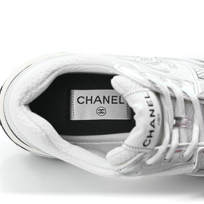 Chanel Fabric Laminated Calfskin Stretch CC Sneakers 39 White Silver 16 of 20