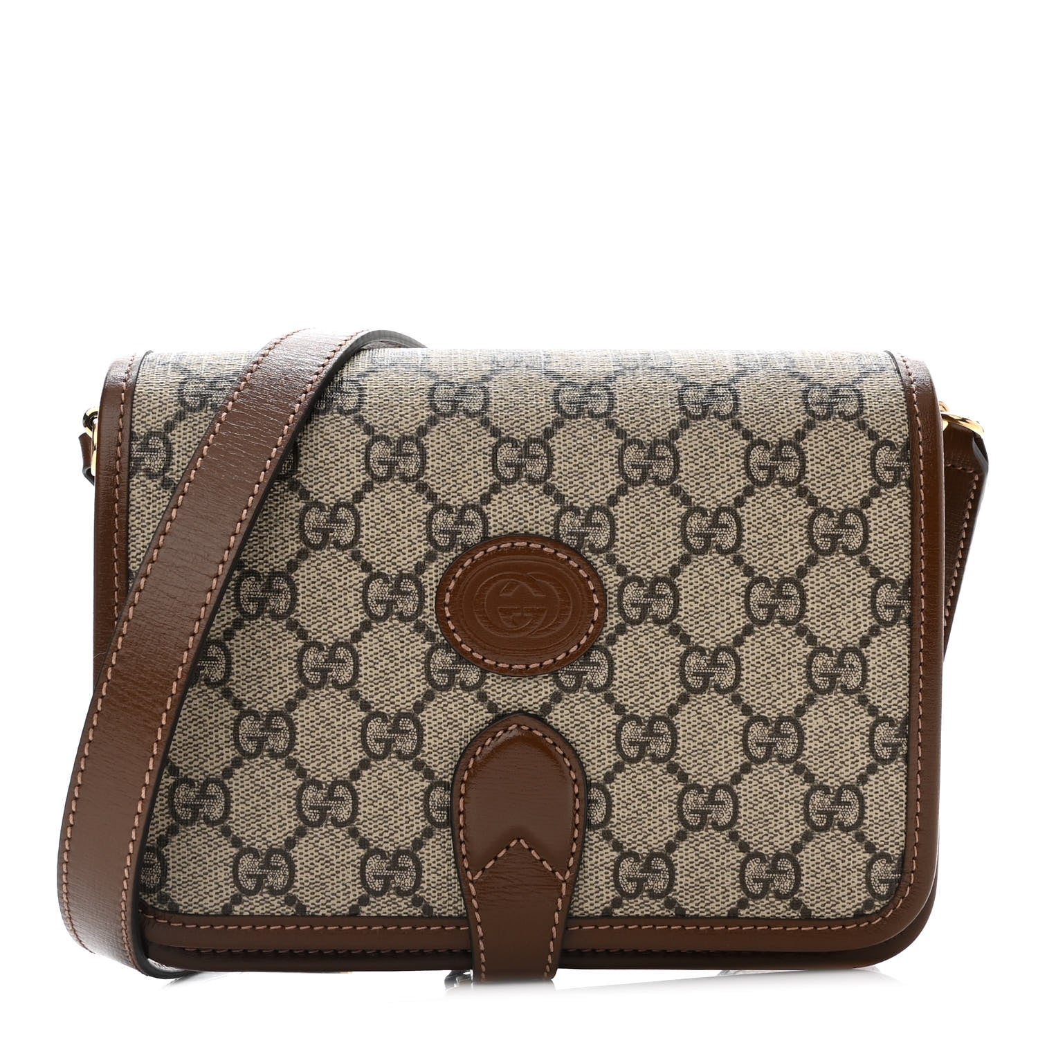 Gucci GG Supreme Monogram Azalea Calfskin Mini Retro Interlocking G Flap Shoulder Bag Beige Ebony Brown Sugar 1 of 10