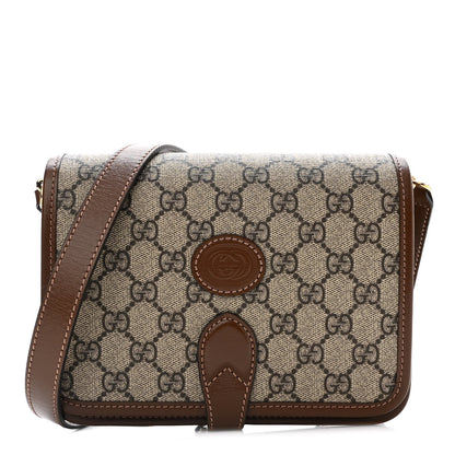 Gucci GG Supreme Monogram Azalea Calfskin Mini Retro Interlocking G Flap Shoulder Bag Beige Ebony Brown Sugar 1 of 10