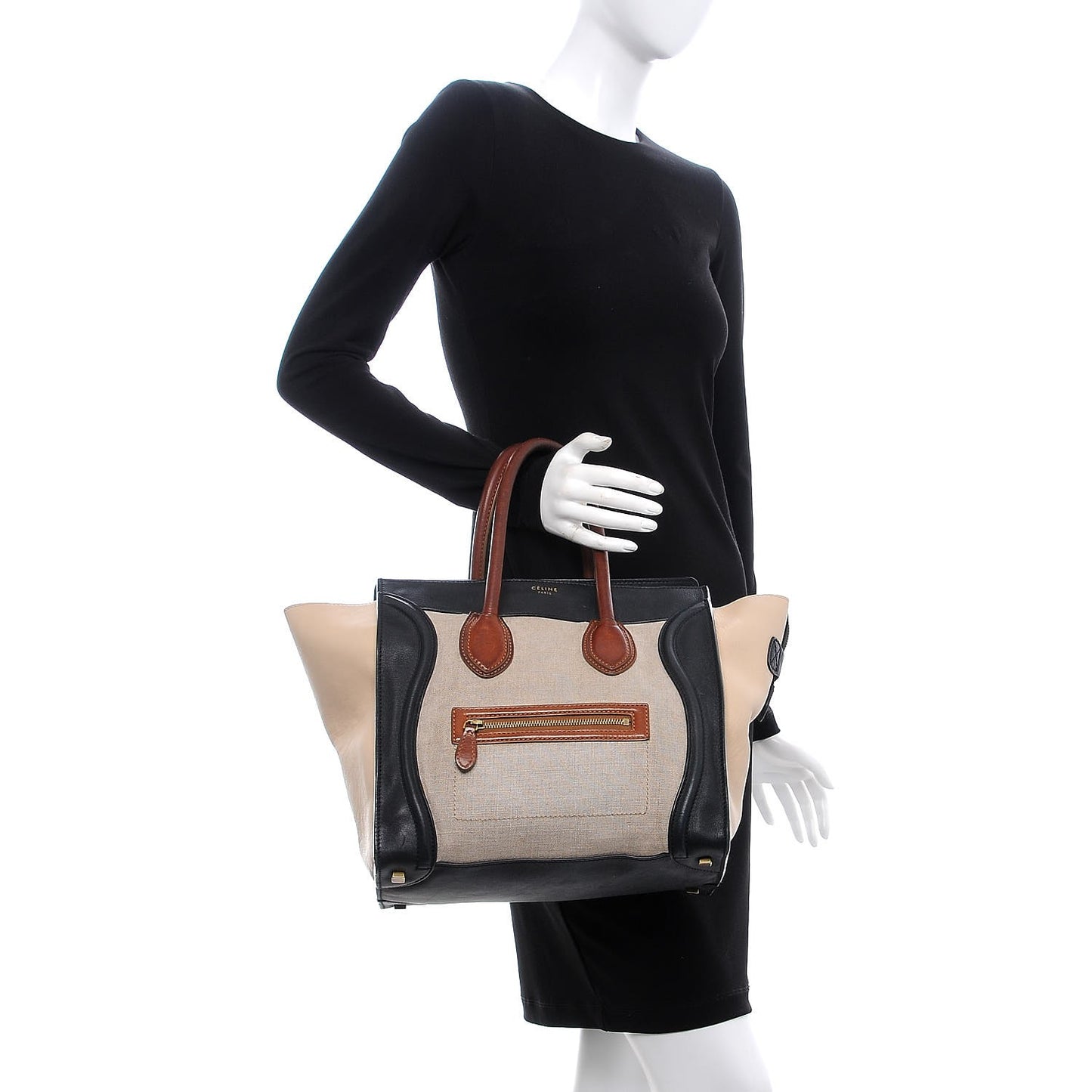 Calfskin Linen Mini Tri-Color Luggage Beige