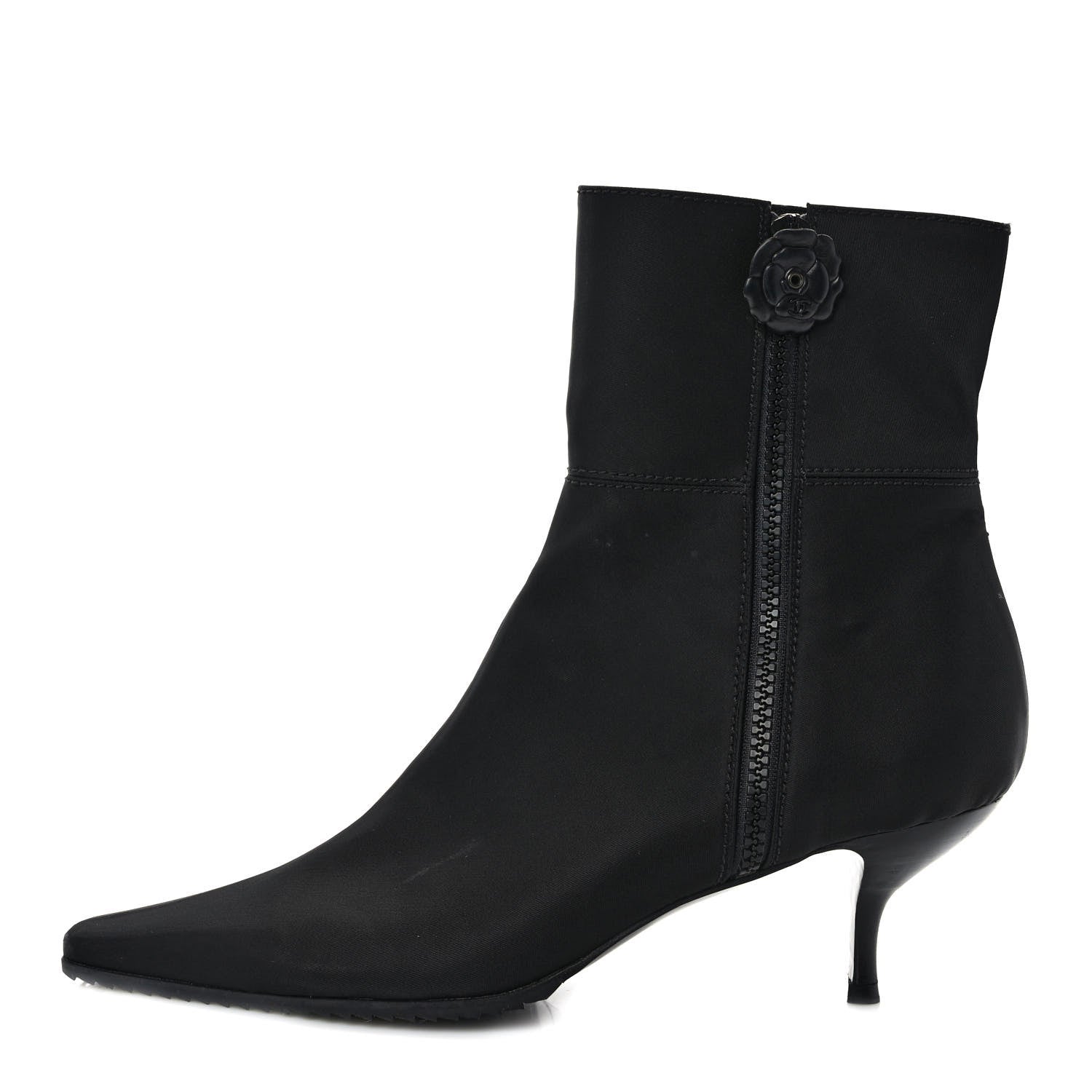 Chanel Nylon Camellia Zip Short Boots 40.5 Black 1 of 7