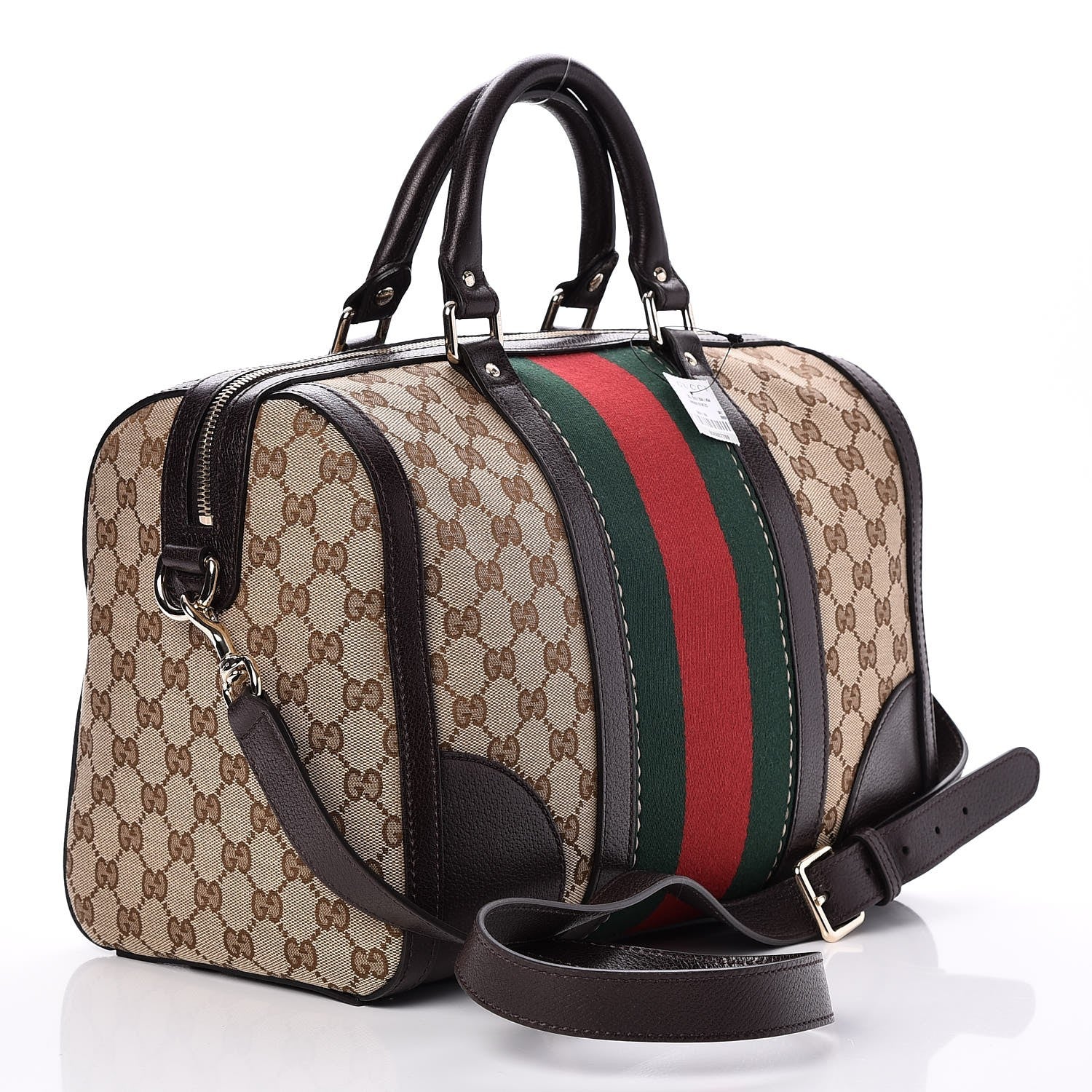 Gucci Monogram Vintage Web Medium Webby Bee Boston Dark Brown 5 of 13
