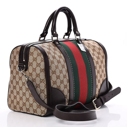 Gucci Monogram Vintage Web Medium Webby Bee Boston Dark Brown 5 of 13