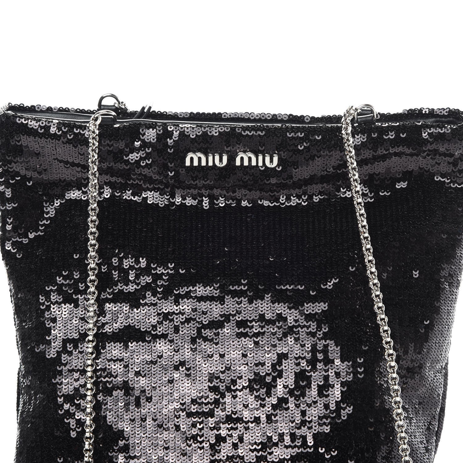 Miu Miu Paillettes Sequin Chain Shopping Bag Black 8 of 11