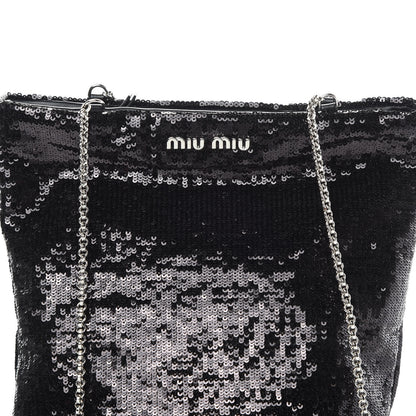 Miu Miu Paillettes Sequin Chain Shopping Bag Black 8 of 11