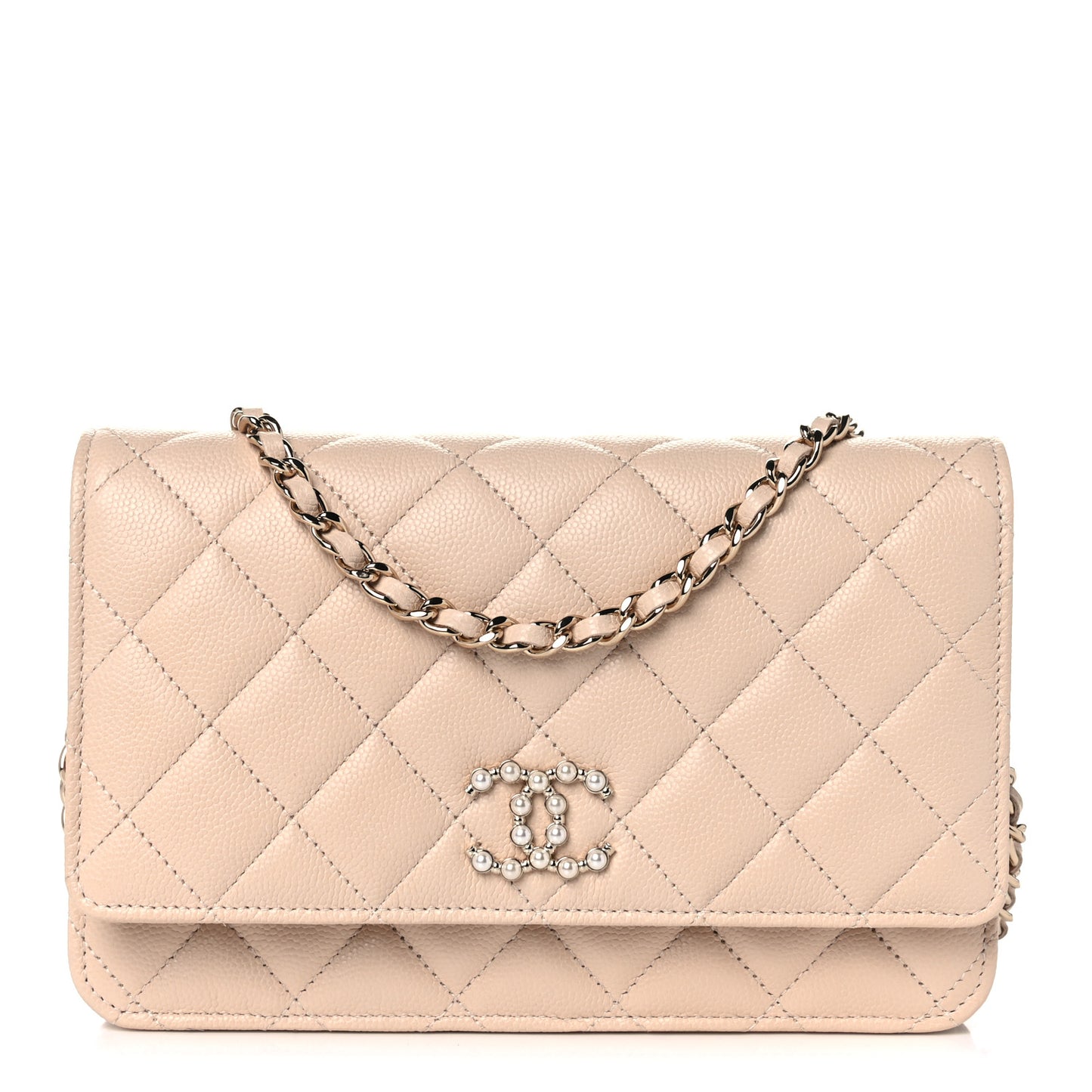 Caviar Quilted Coco Candy Wallet On Chain WOC Beige
