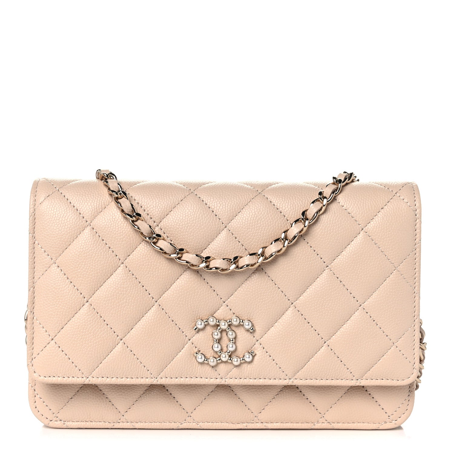 Chanel Caviar Quilted Coco Candy Wallet On Chain WOC Beige 1 of 12