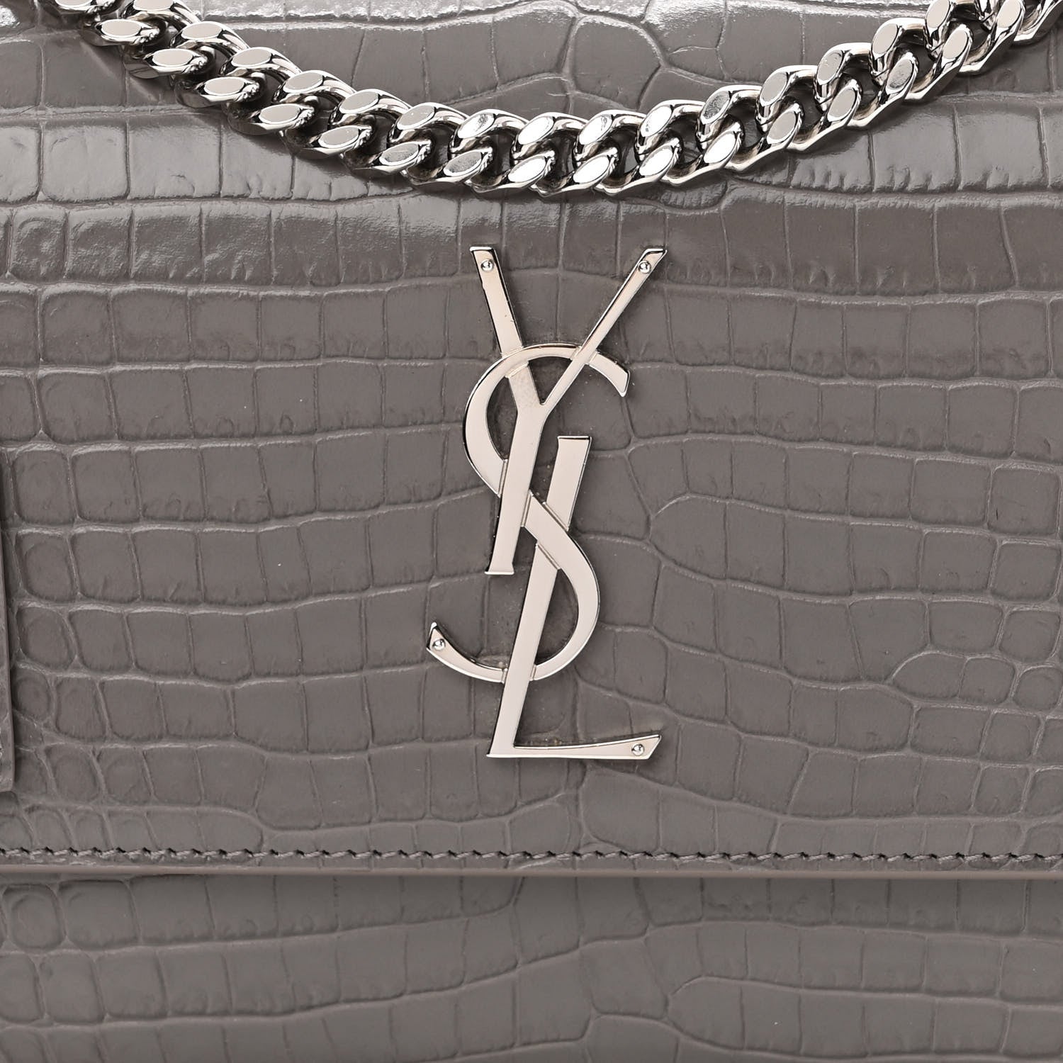 Saint Laurent Calfskin Crocodile Embossed Medium Monogram Sunset Fog 8 of 10