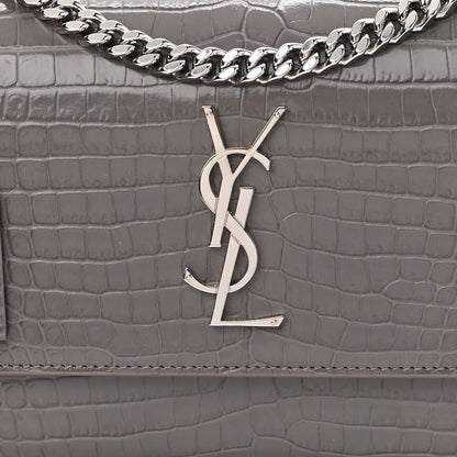 Saint Laurent Calfskin Crocodile Embossed Medium Monogram Sunset Fog 8 of 10