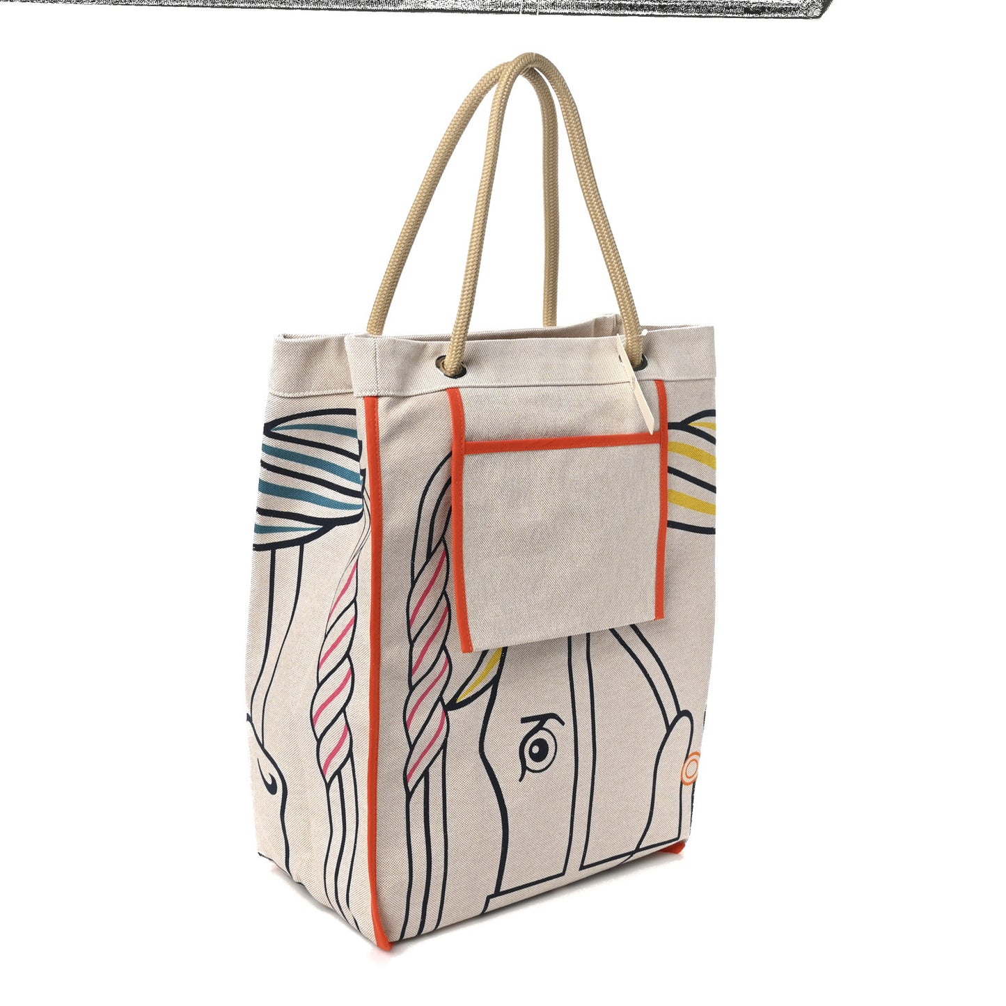H Canvas Quadrige Beach Bag Bleu Jaune Rose