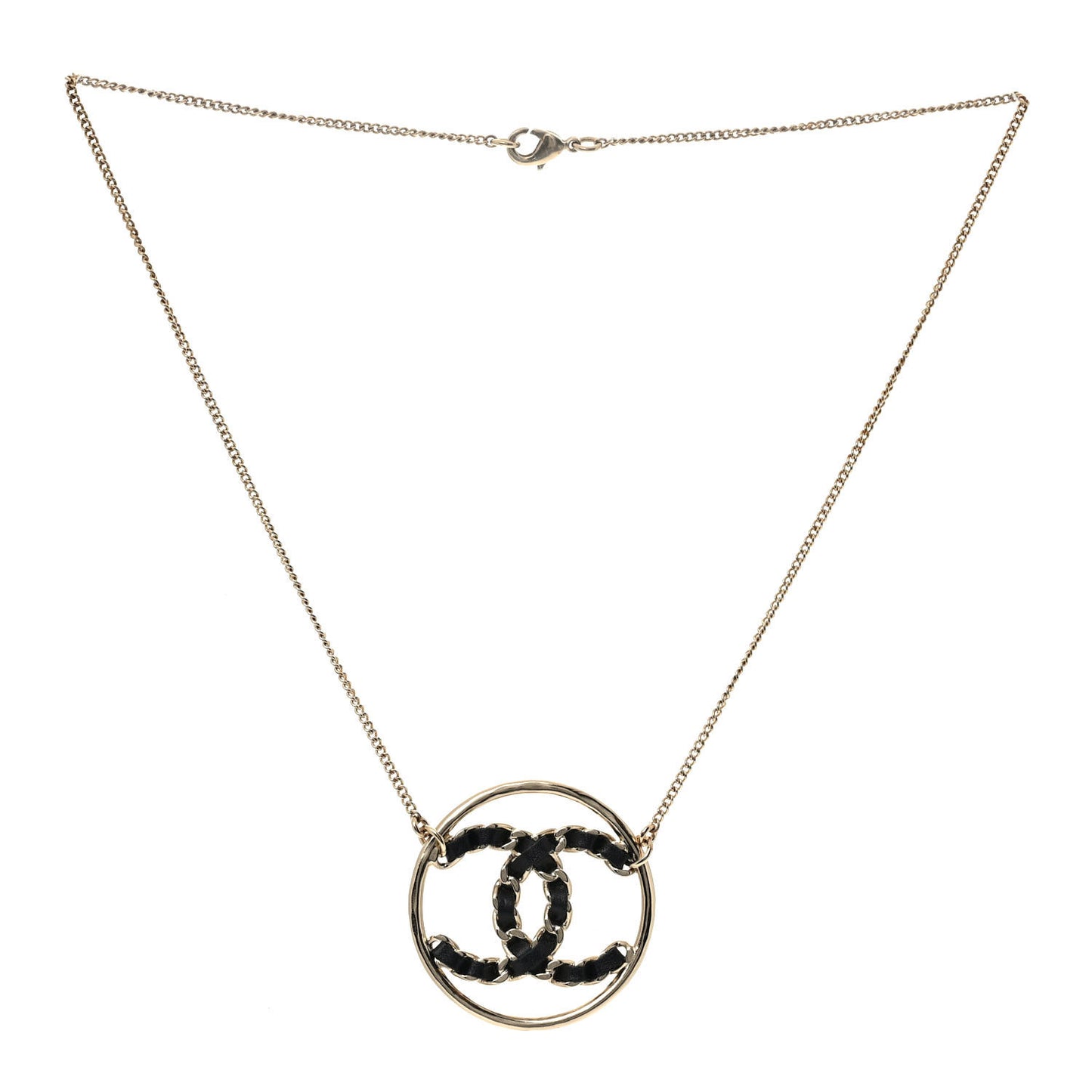 Lambskin CC Chain Necklace Gold Black