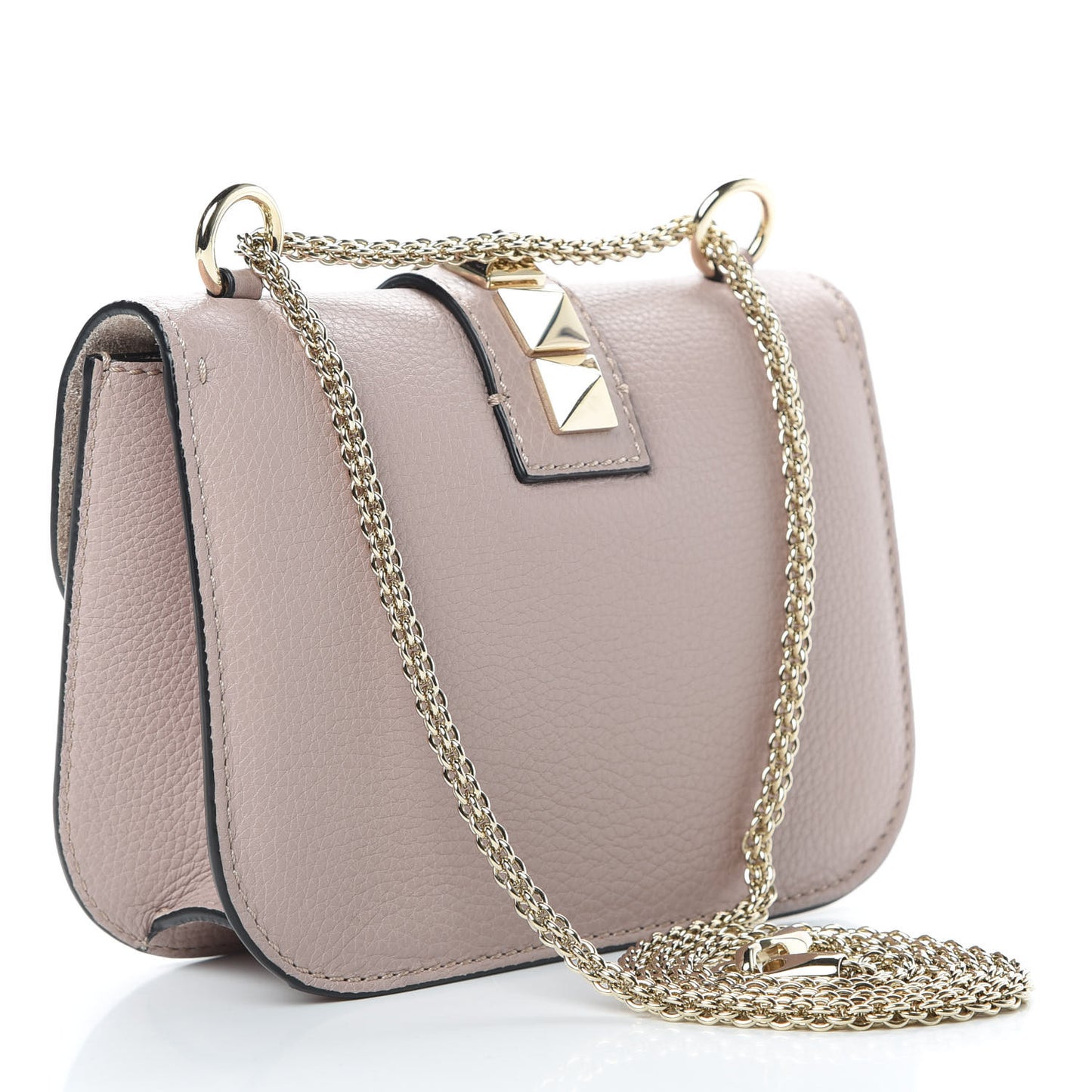 Pebbled Calfskin Small Glam Lock Rockstud Flap Poudre