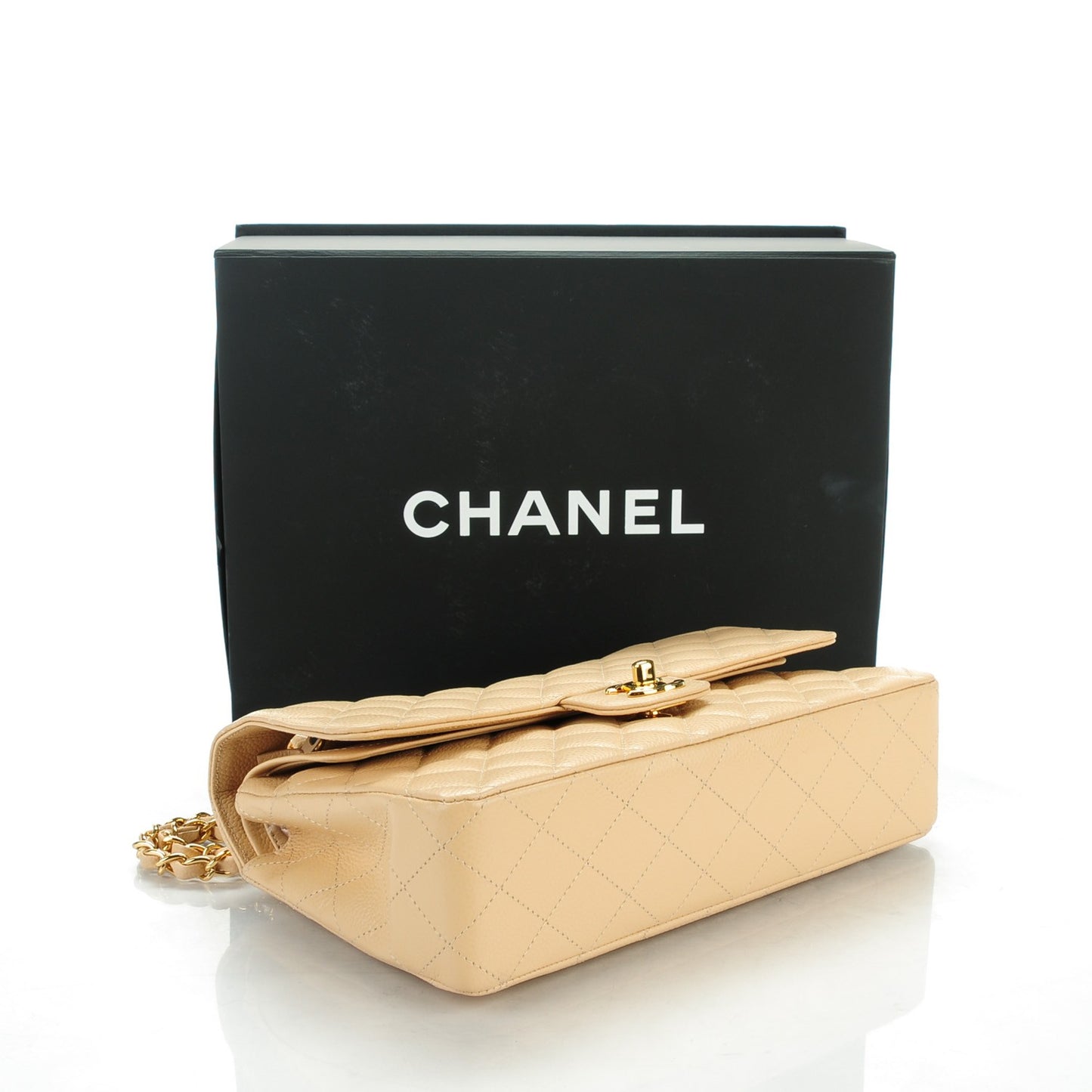 Caviar Quilted Medium Double Flap Beige Clair