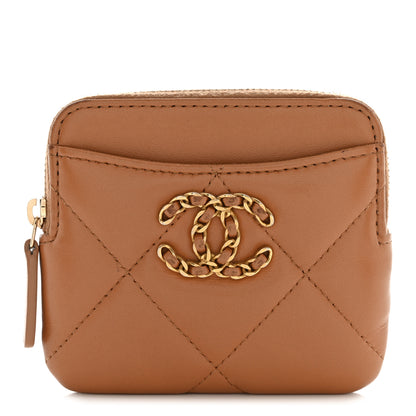Chanel Lambskin Quilted Chanel 19 Zip Card Holder Wallet Brown 1 of 11