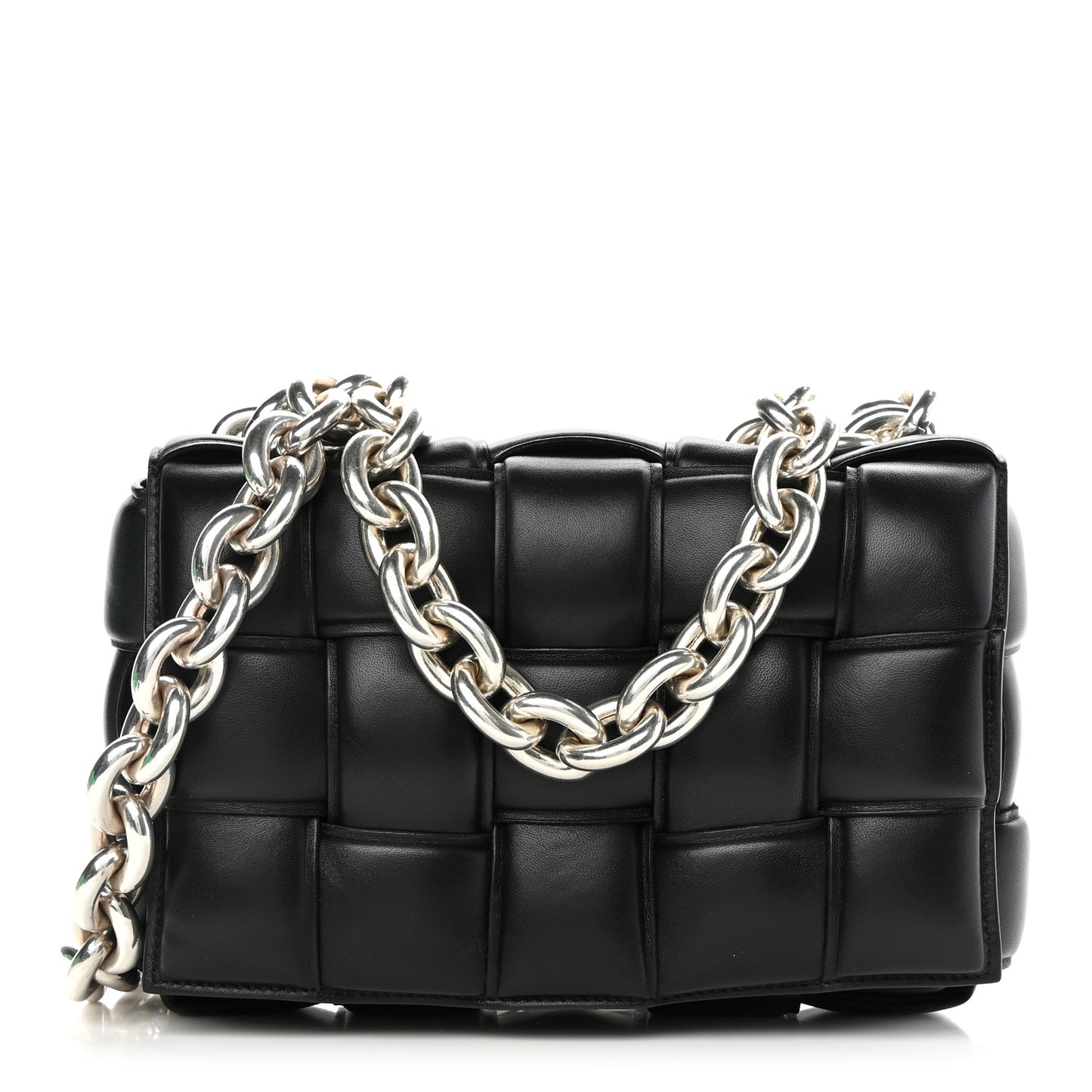 Lambskin Maxi Intreccio Padded Chain Cassette Crossbody Bag Black
