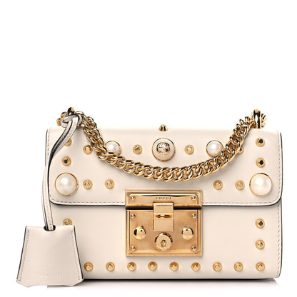 Gucci Calfskin Studded Small Padlock Shoulder Bag White 1 of 17